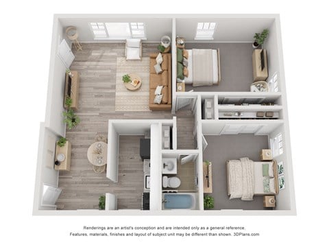 Floor plan for 2 beds, 1 bath, 800 sqft
